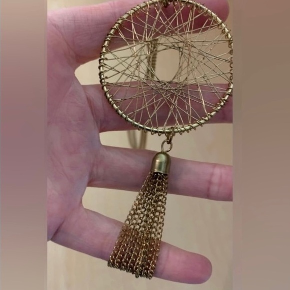 Boho Goldtone Wire Wrapped Dream Catcher Necklace-17 3/4” Bohemian - Picture 2 of 5